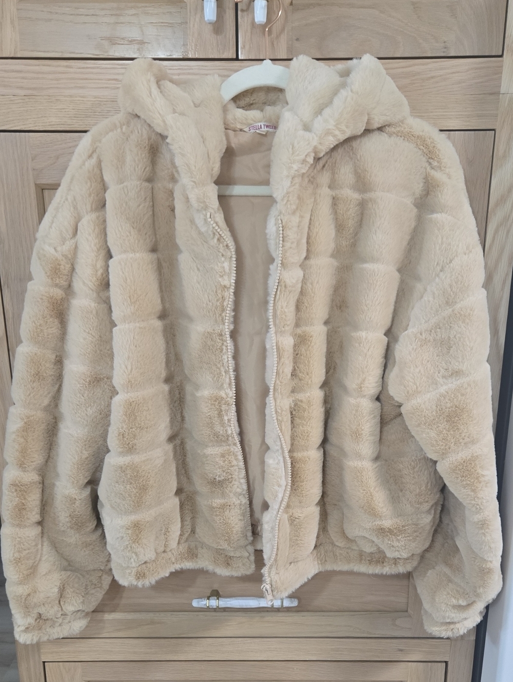 Stella Tweed Cream Plush Hooded Teddy Jacket
